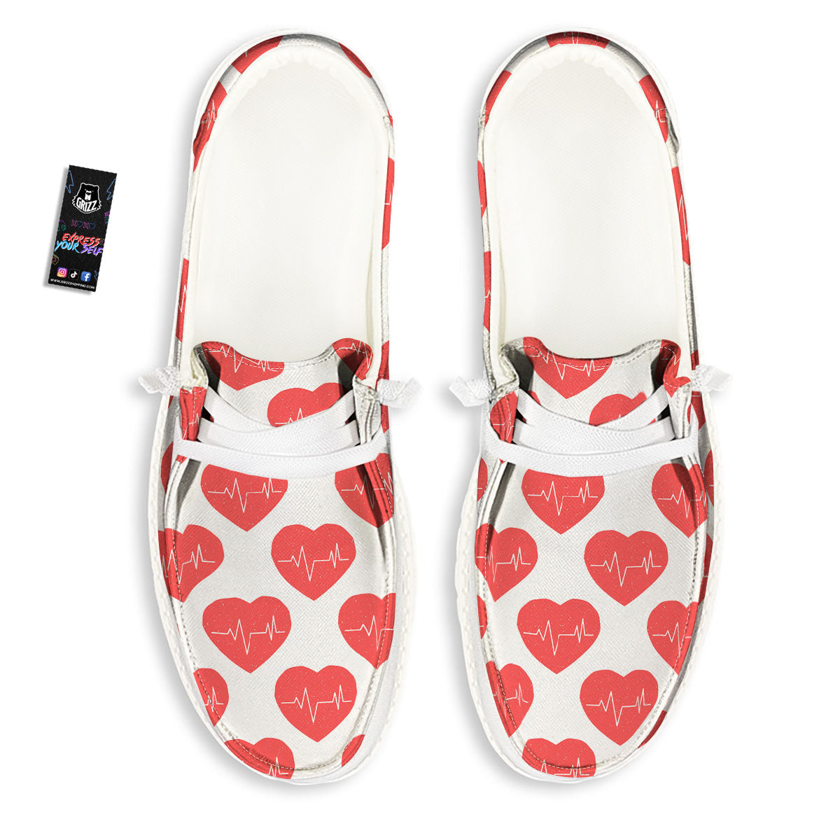 Heartbeat Red Print Pattern Black Loafers-grizzshop