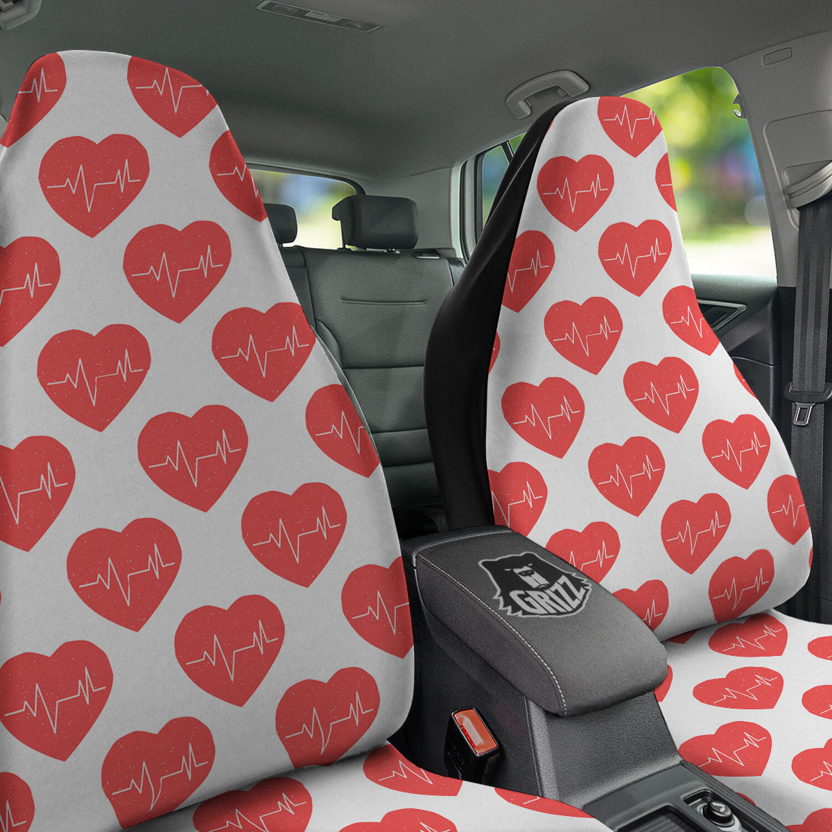 Heartbeat Red Print Pattern Car Seat Covers-grizzshop