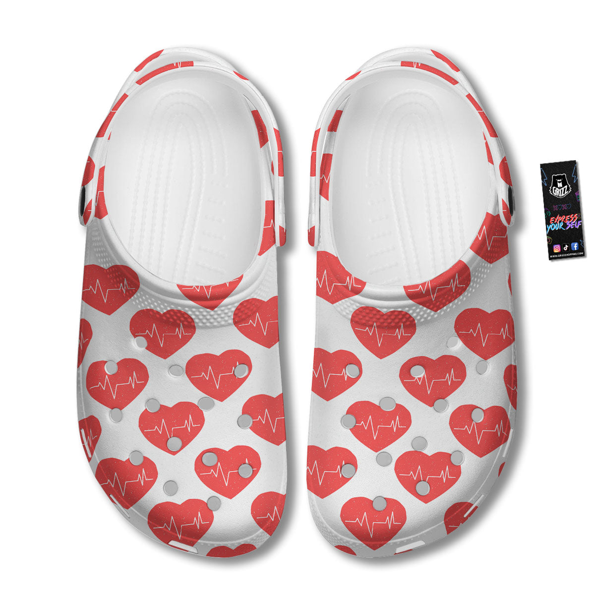 Heartbeat Red Print Pattern Clog-grizzshop