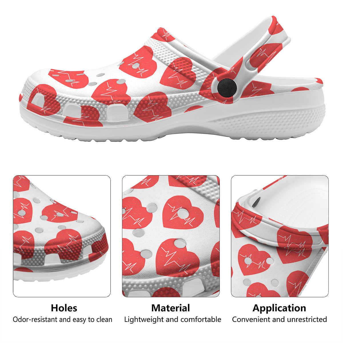 Heartbeat Red Print Pattern Clog-grizzshop