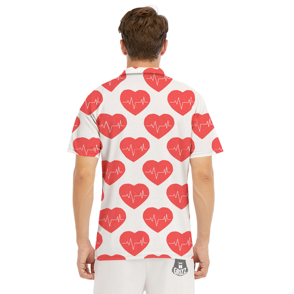 Heartbeat Red Print Pattern Men's Golf Shirts-grizzshop