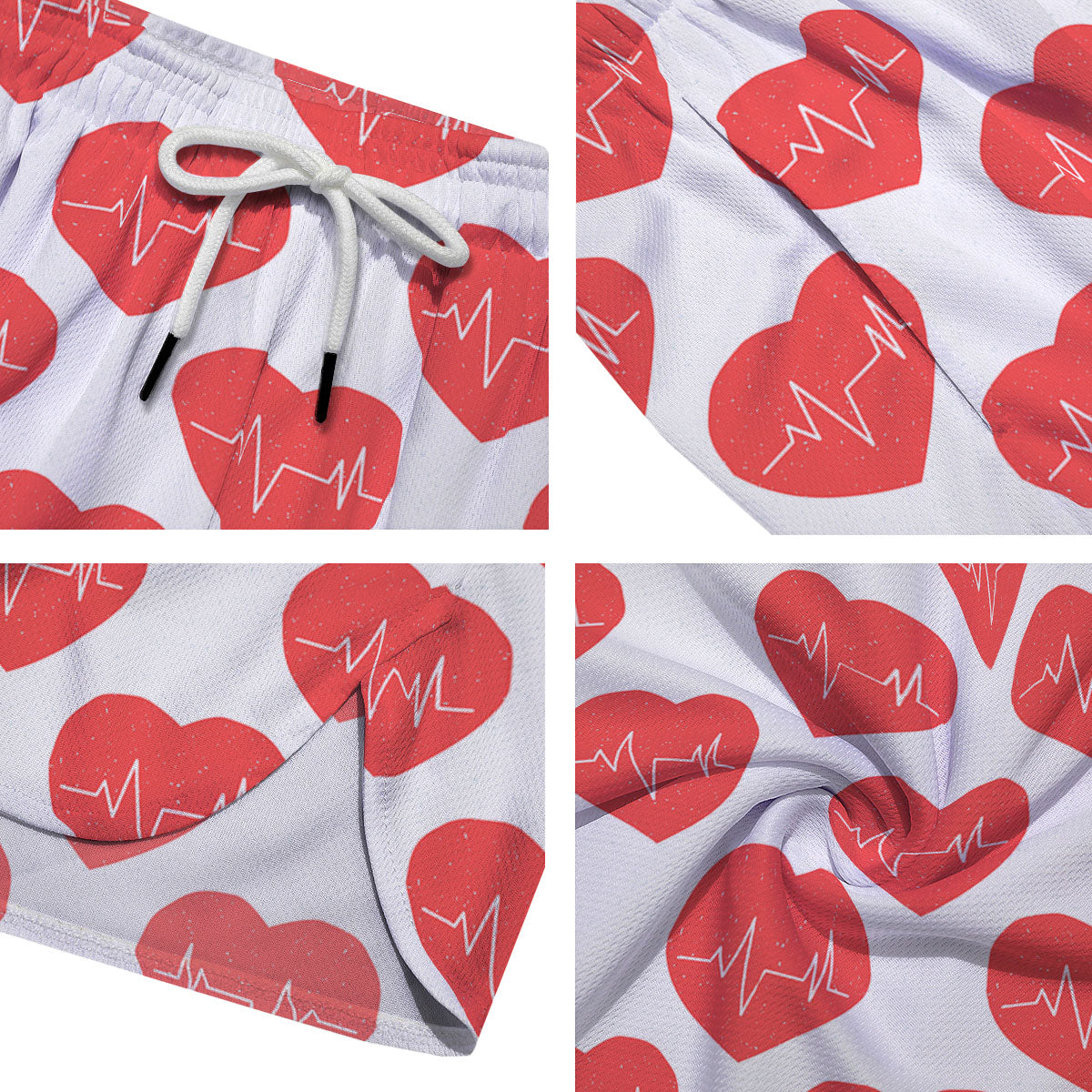 Heartbeat Red Print Pattern Men's Running Shorts-grizzshop