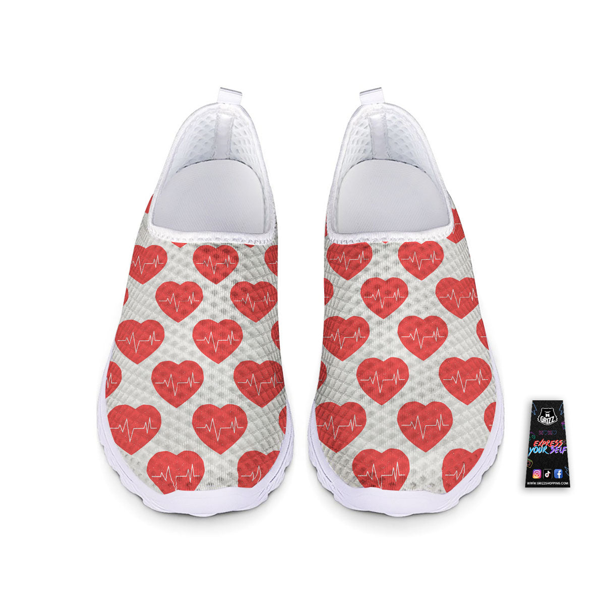Heartbeat Red Print Pattern Nurse Shoes-grizzshop