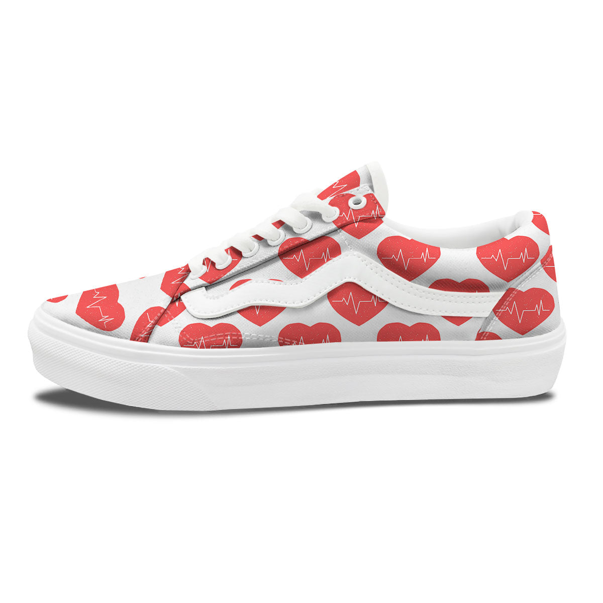 Heartbeat Red Print Pattern Skate Shoes-grizzshop