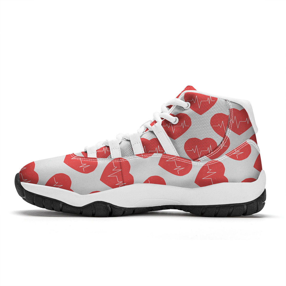 Heartbeat Red Print Pattern White Bball Shoes-grizzshop