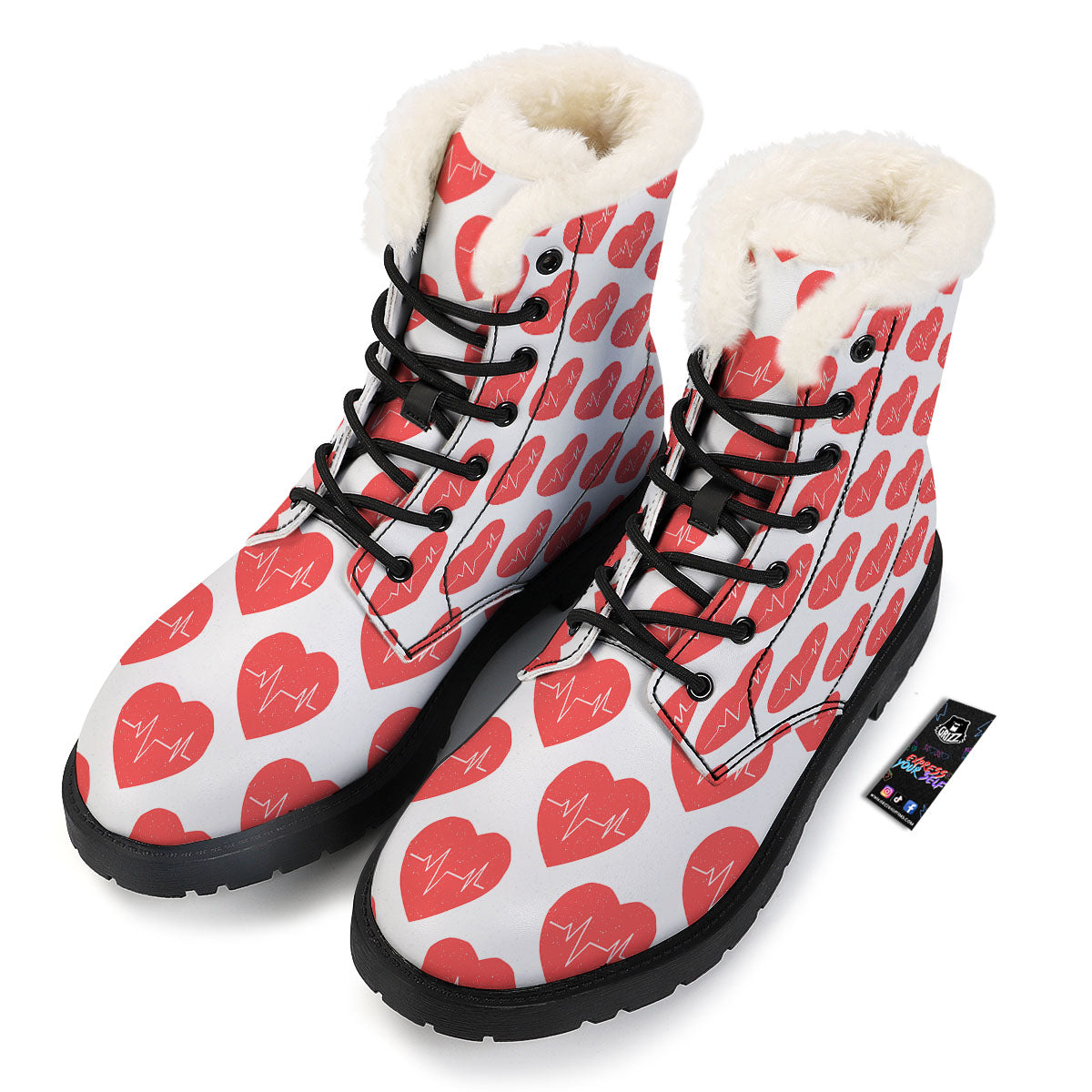 Heartbeat Red Print Pattern Winter Boots-grizzshop