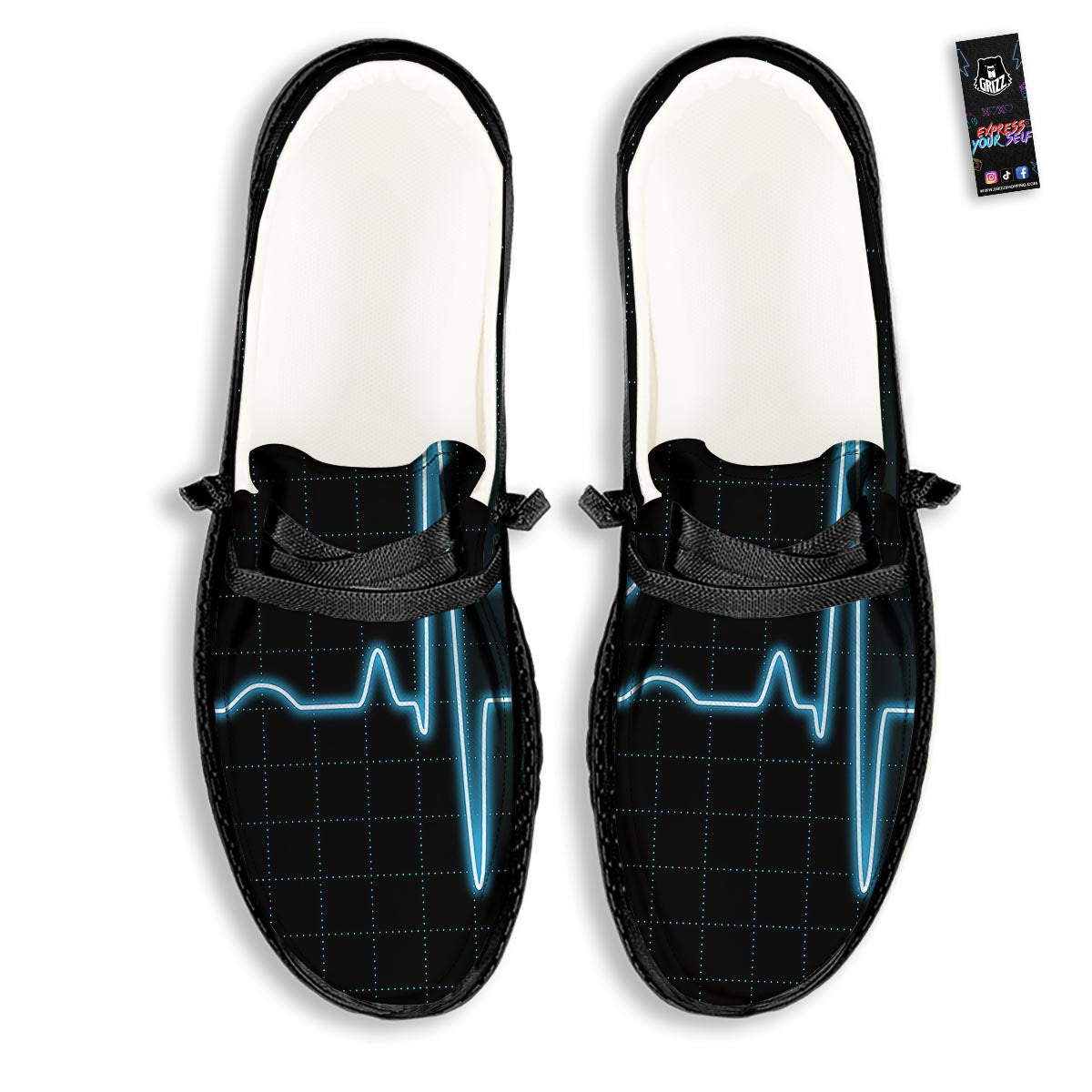 Heartbeat Teal Print Black Loafers-grizzshop