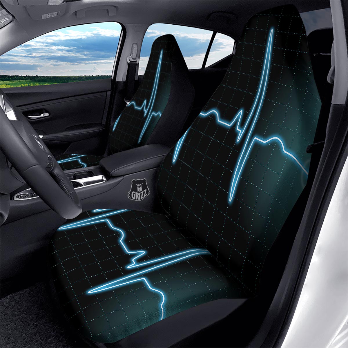 Heartbeat Teal Print Car Seat Covers-grizzshop
