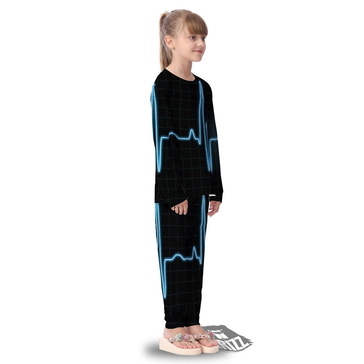 Heartbeat Teal Print Kid's Pajamas-grizzshop