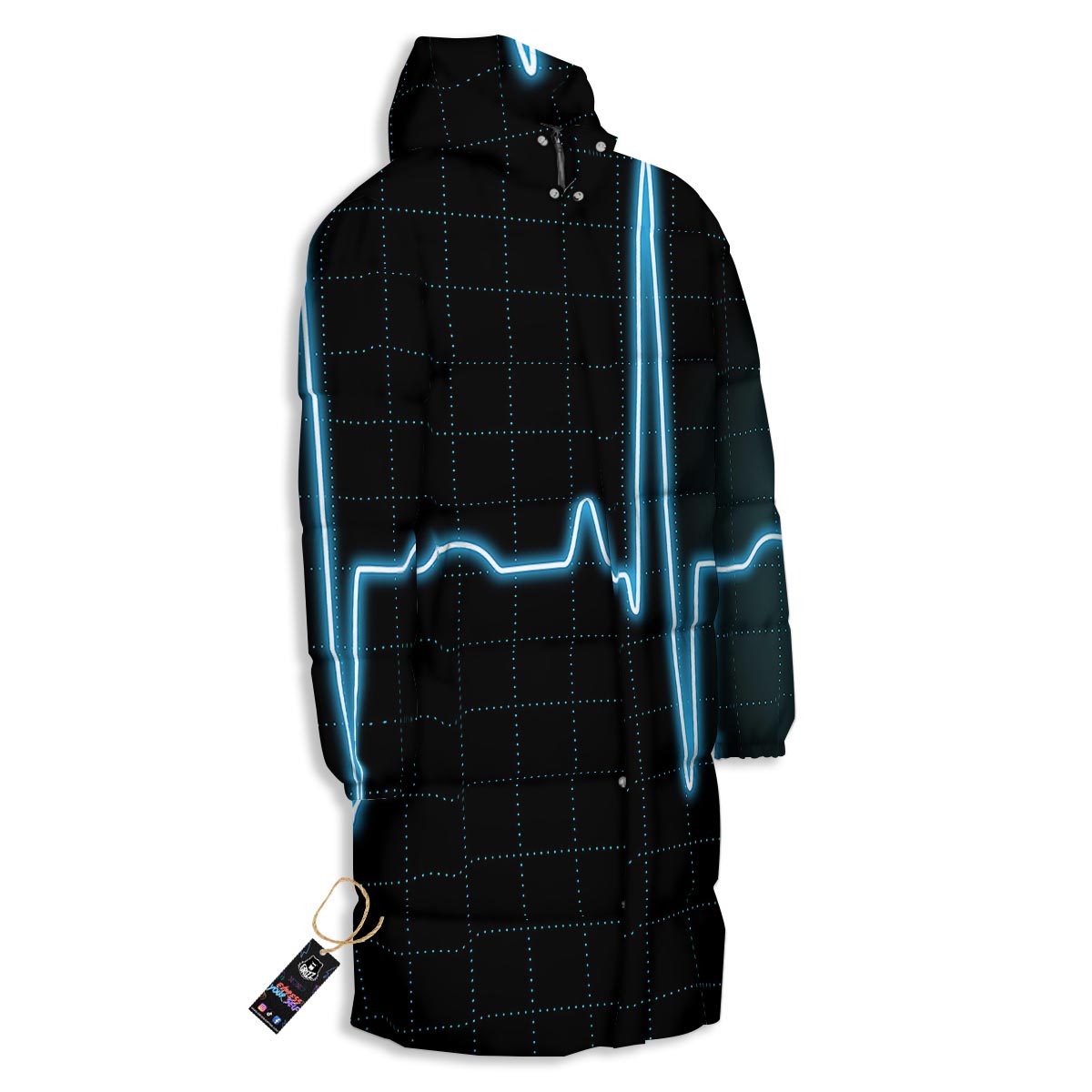 Heartbeat Teal Print Long Down Jacket-grizzshop