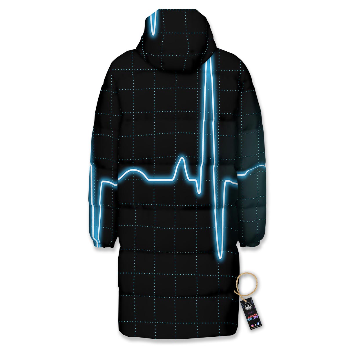 Heartbeat Teal Print Long Down Jacket-grizzshop