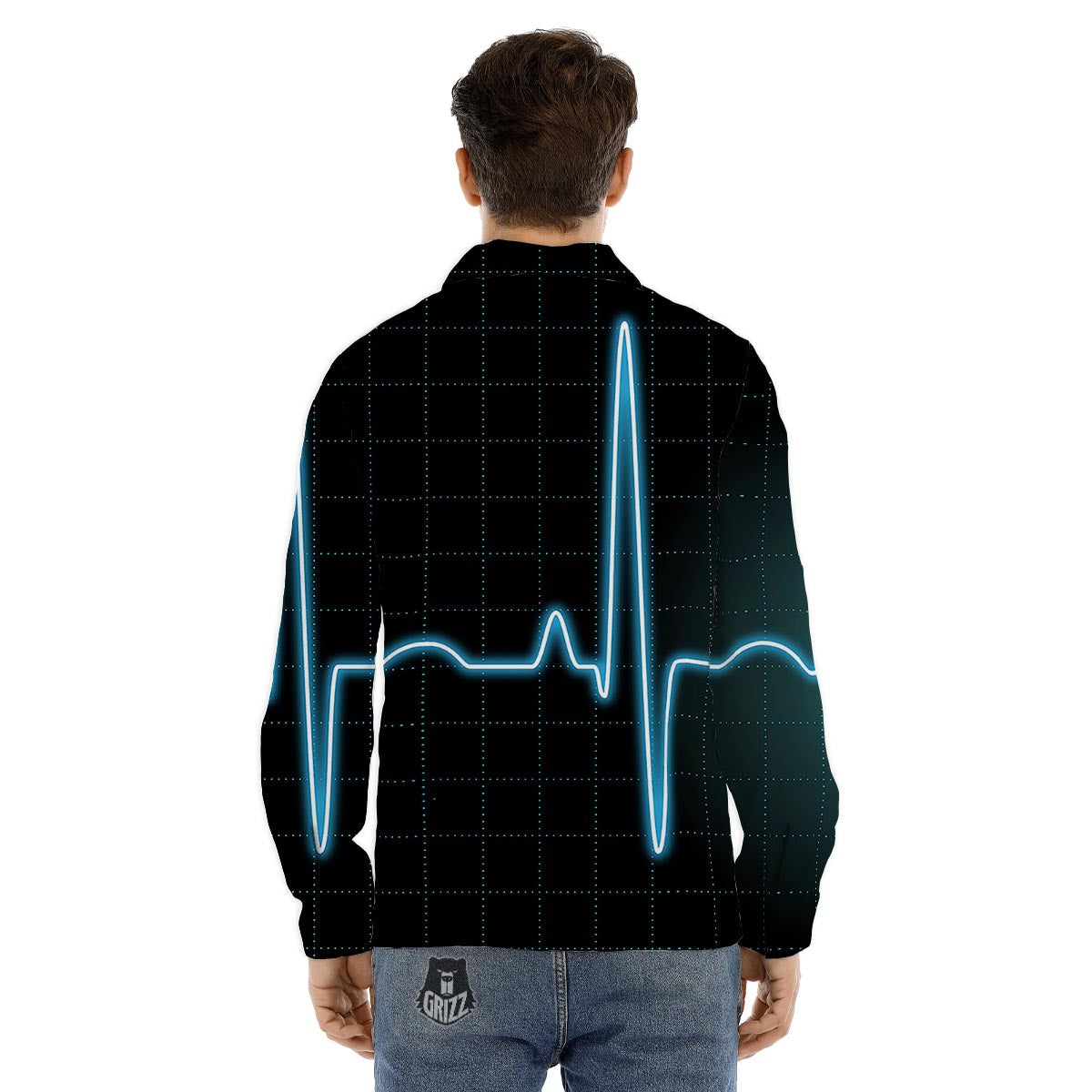 Heartbeat Teal Print Men's Dress Shirts-grizzshop