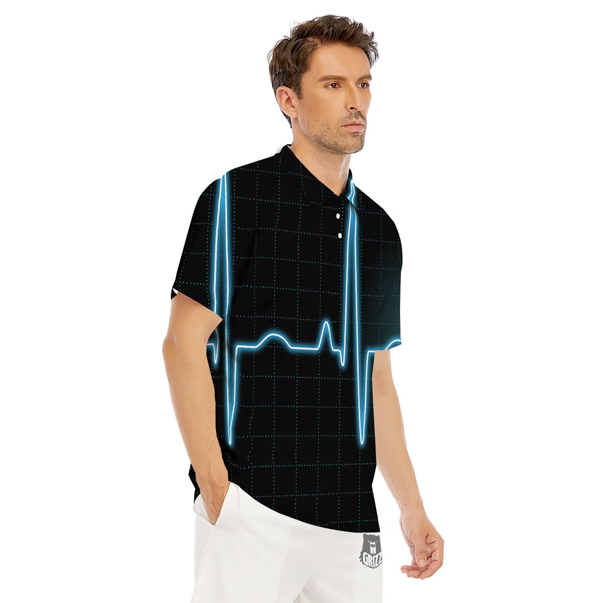 Heartbeat Teal Print Men's Golf Shirts-grizzshop