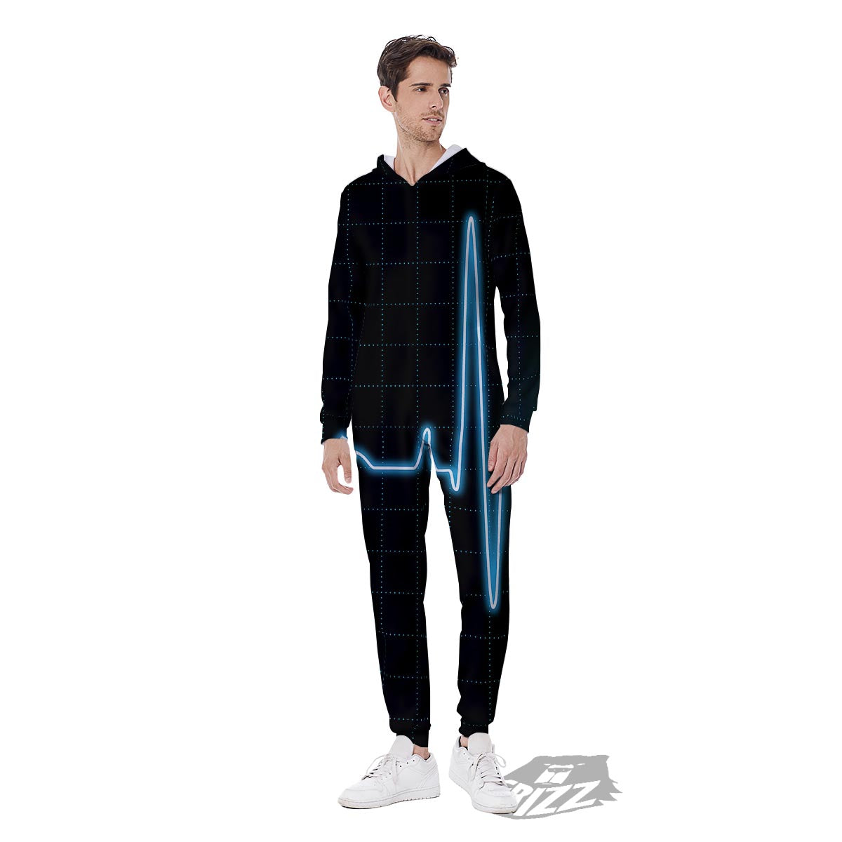 Heartbeat Teal Print Men's Jumpsuit-grizzshop