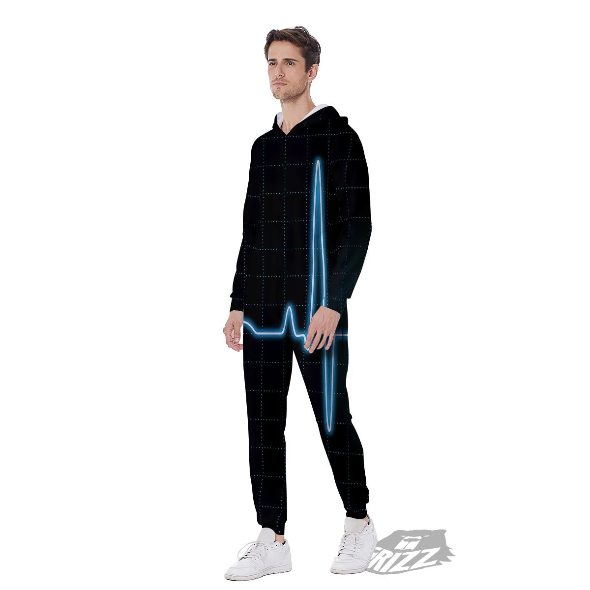 Heartbeat Teal Print Men's Jumpsuit-grizzshop