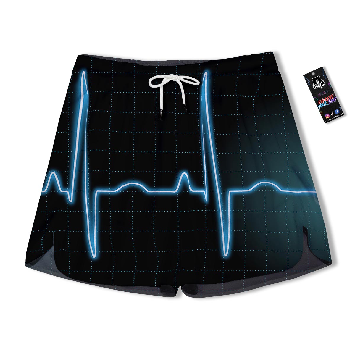 Heartbeat Teal Print Men's Running Shorts-grizzshop