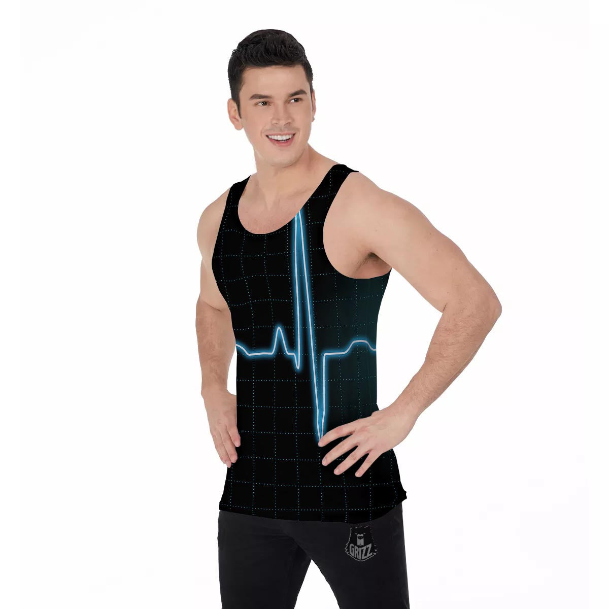 Heartbeat Teal Print Men's Tank Top-grizzshop