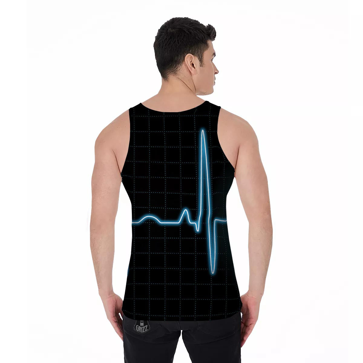Heartbeat Teal Print Men's Tank Top-grizzshop