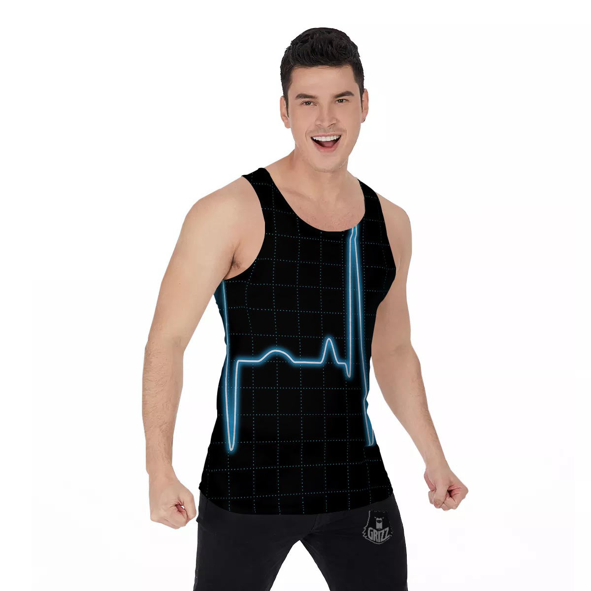 Heartbeat Teal Print Men's Tank Top-grizzshop