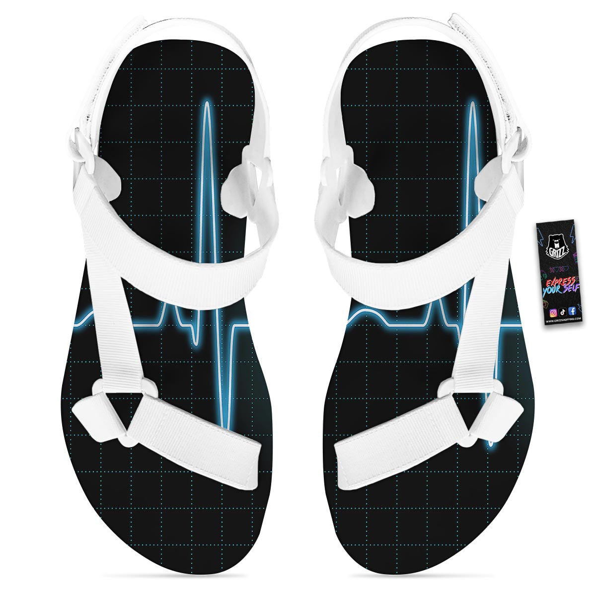 Heartbeat Teal Print White Open Toe Sandals-grizzshop