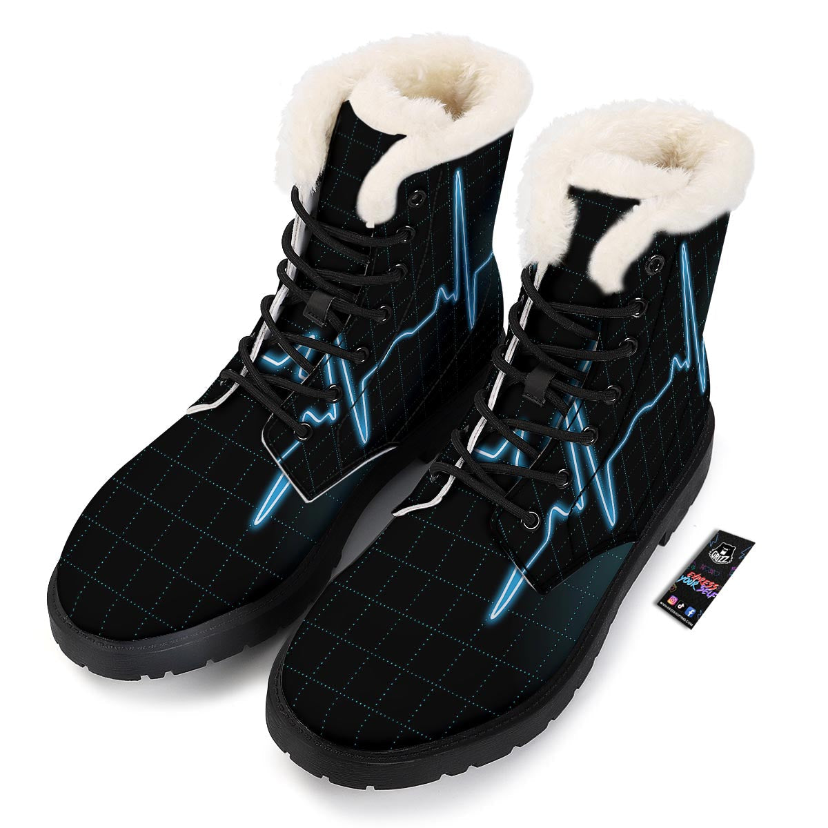 Heartbeat Teal Print Winter Boots-grizzshop