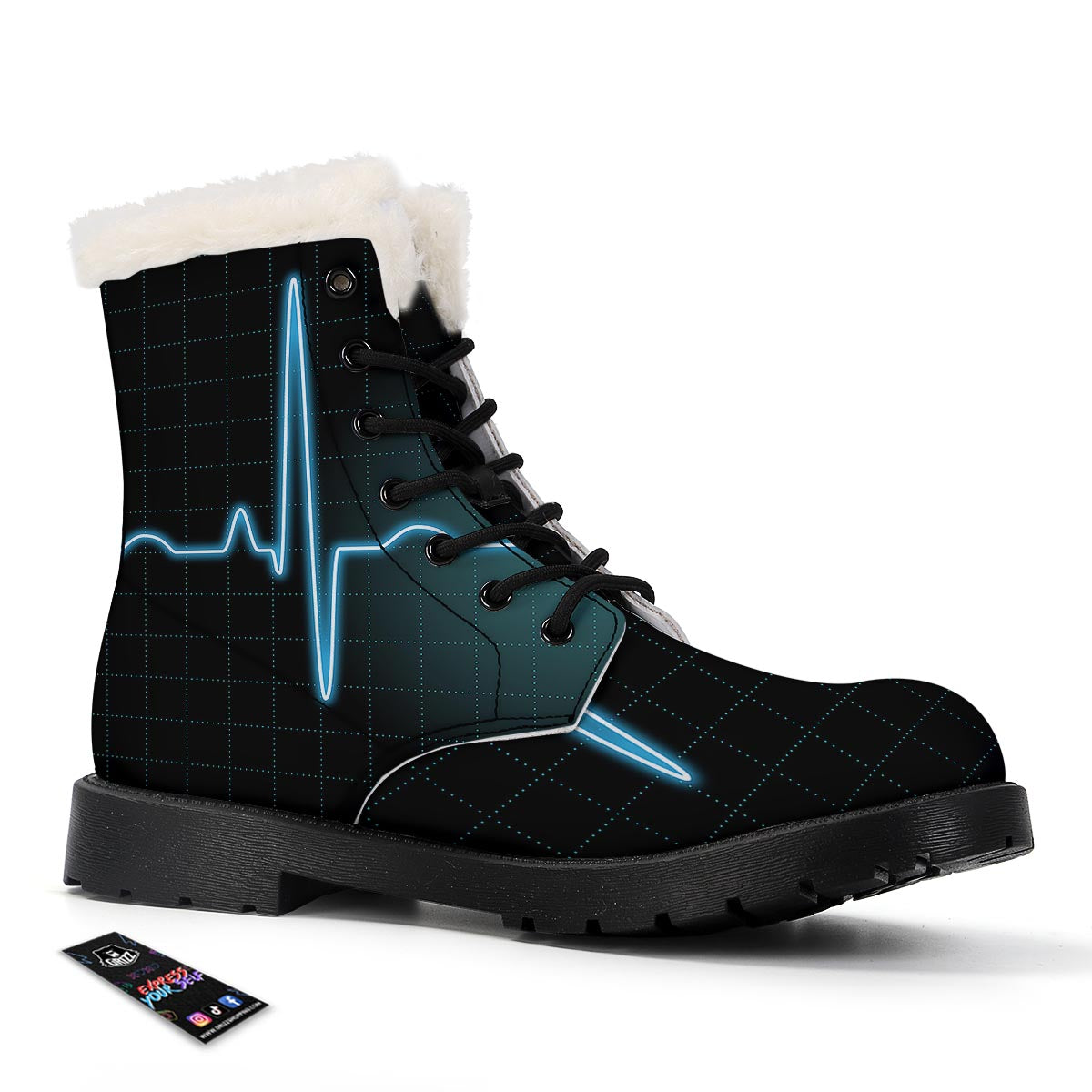 Heartbeat Teal Print Winter Boots-grizzshop