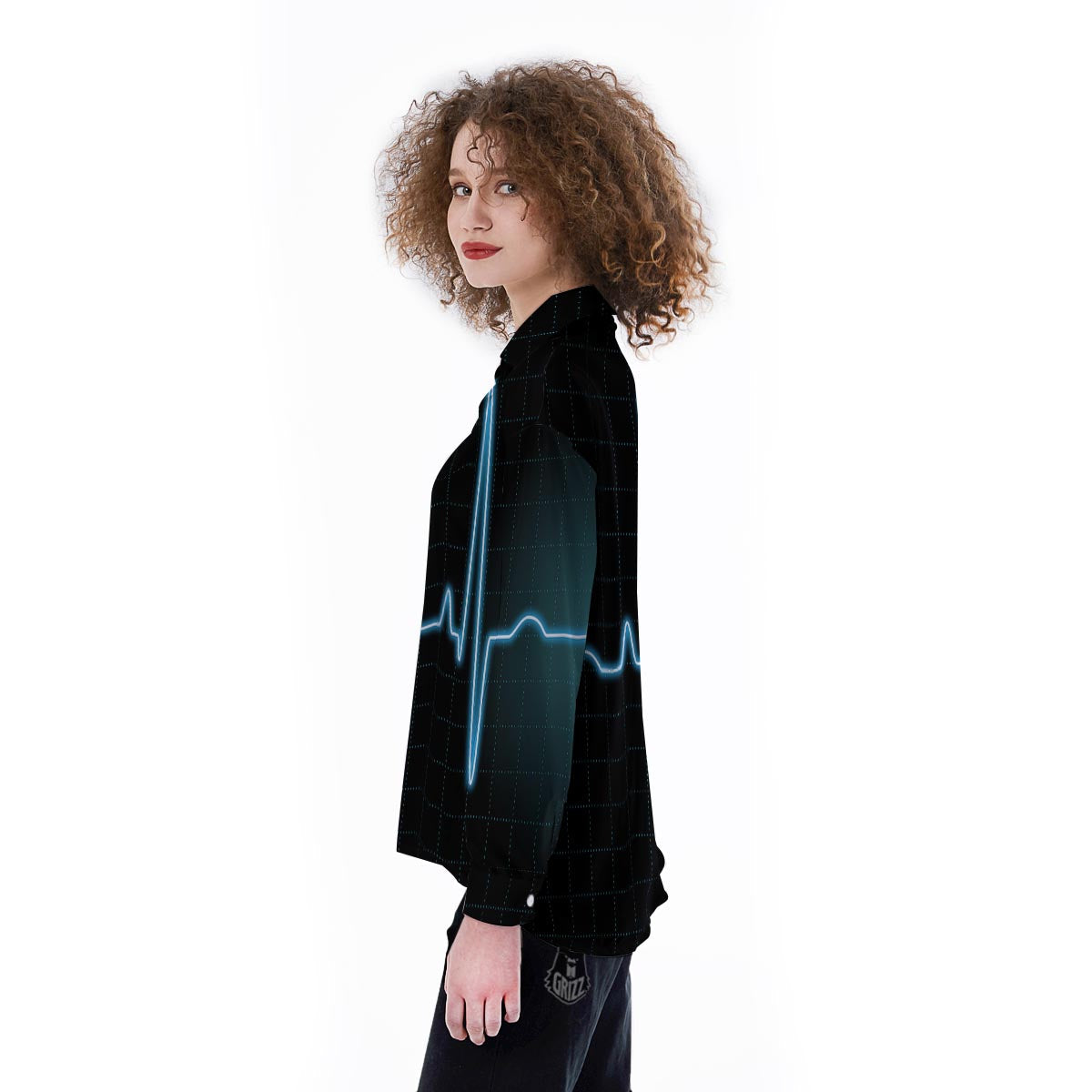 Heartbeat Teal Print Women's Long Sleeve Shirts-grizzshop