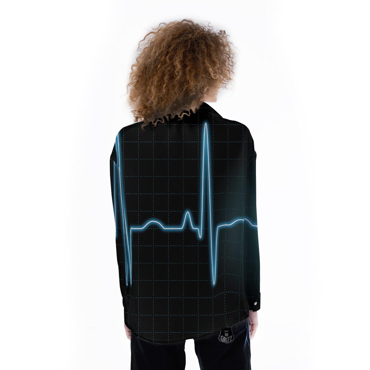 Heartbeat Teal Print Women's Long Sleeve Shirts-grizzshop