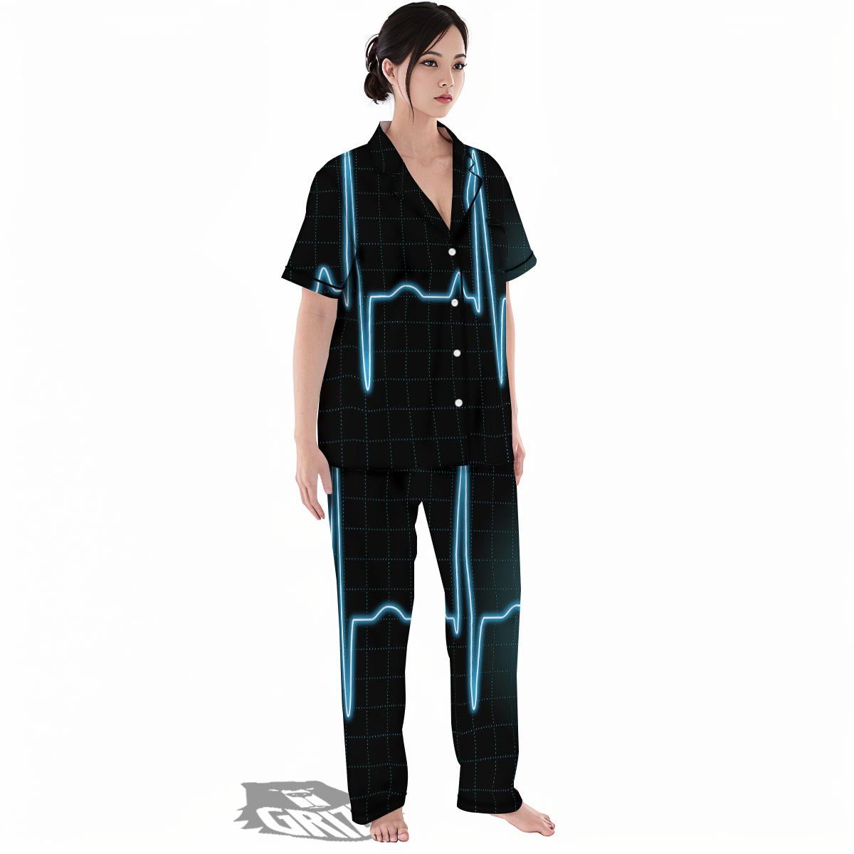 Heartbeat Teal Print Women's Pajamas Set-grizzshop