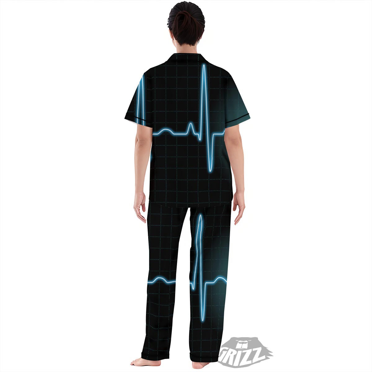 Heartbeat Teal Print Women's Pajamas Set-grizzshop