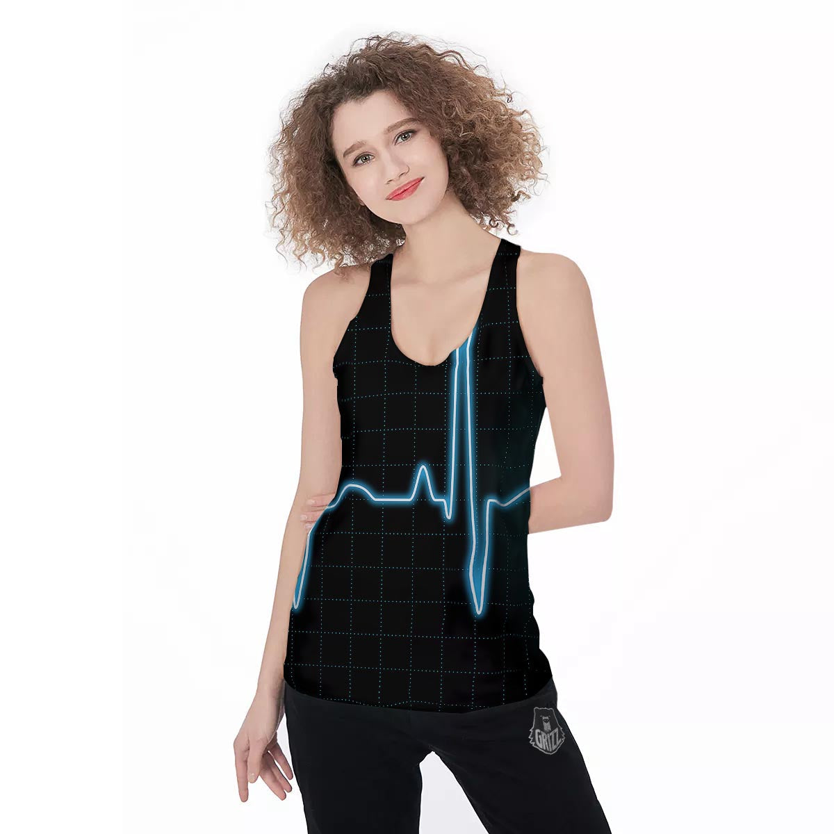 Heartbeat Teal Print Women's Racerback Tank Top-grizzshop