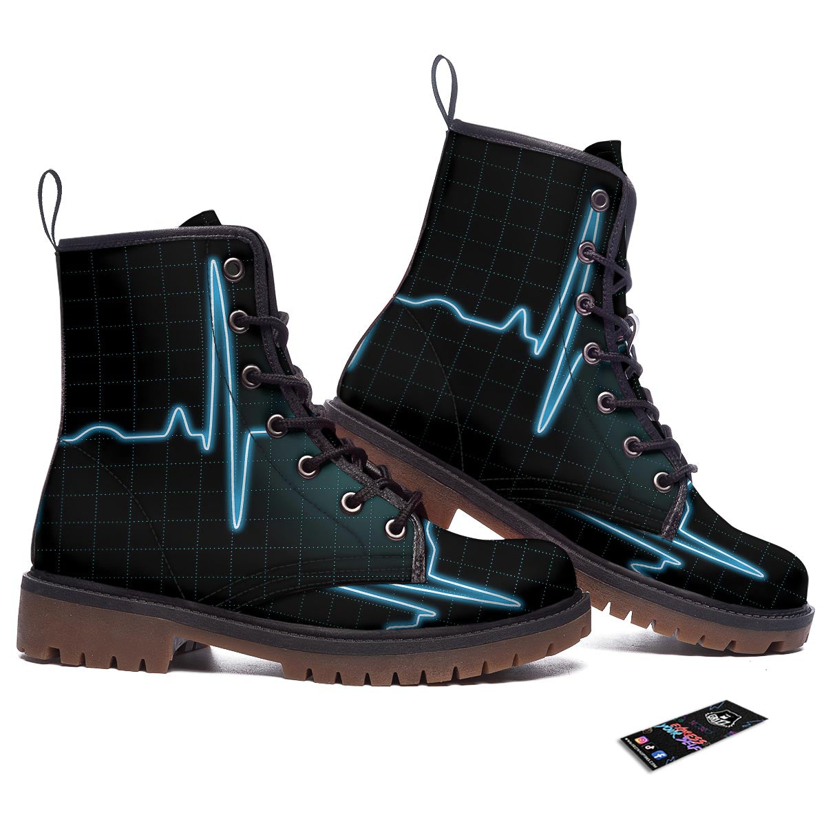 Heartbeat Teal Print Work Boots-grizzshop