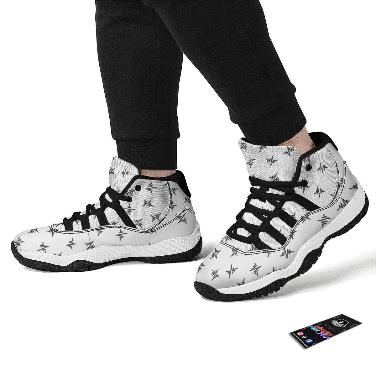Heartbeat White And Black Print Pattern Black Bball Shoes-grizzshop