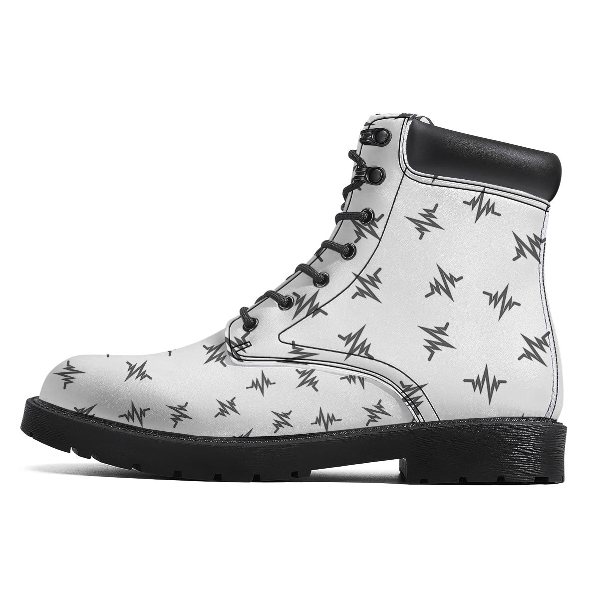 Heartbeat White And Black Print Pattern Boots-grizzshop
