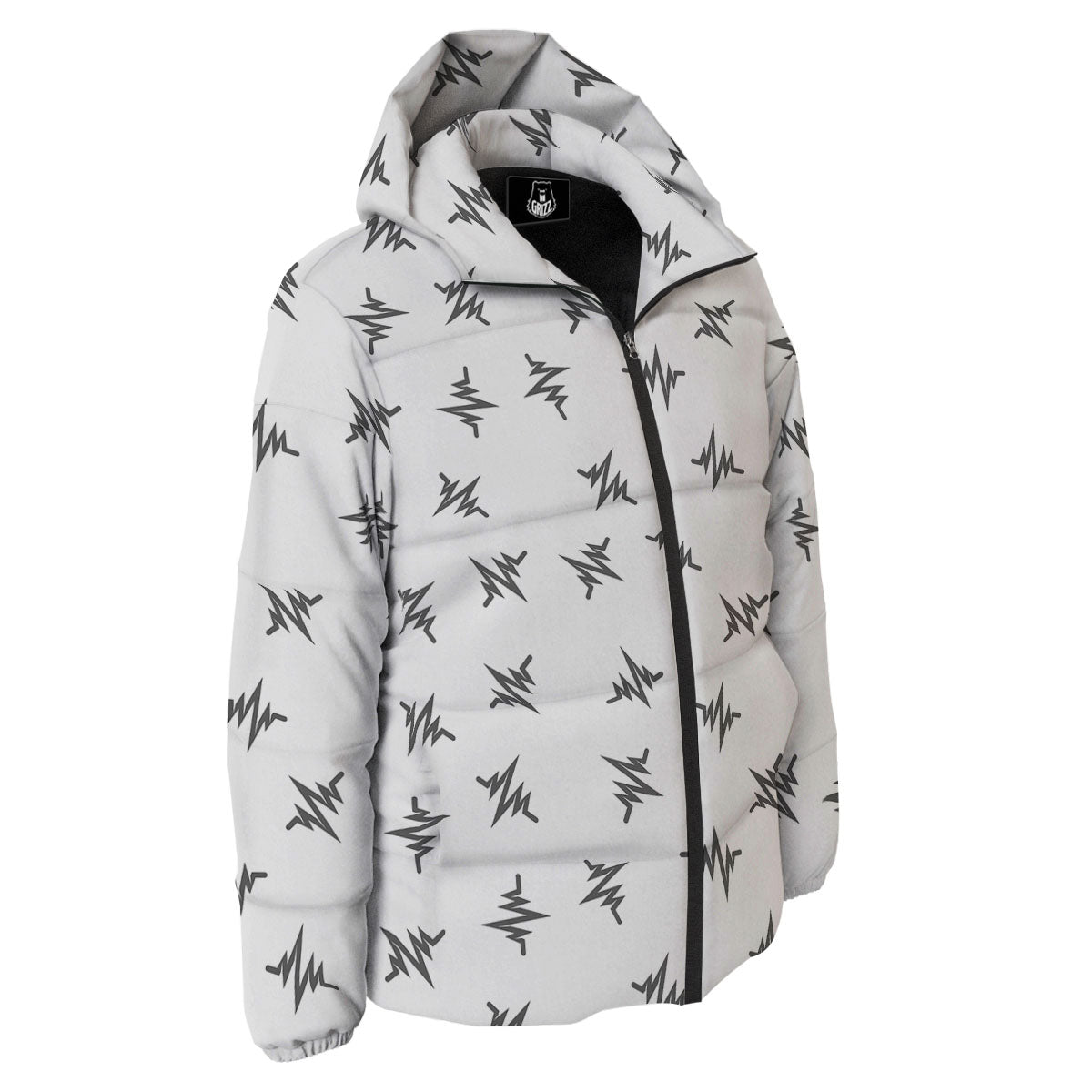 Heartbeat White And Black Print Pattern Down Jacket-grizzshop