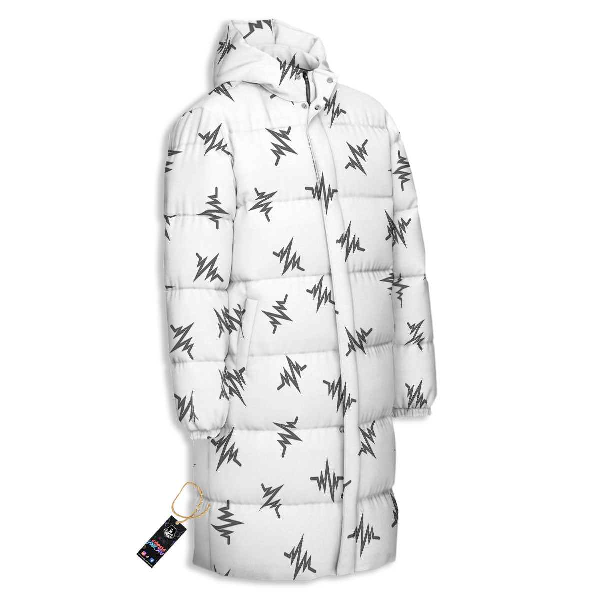 Heartbeat White And Black Print Pattern Long Down Jacket-grizzshop