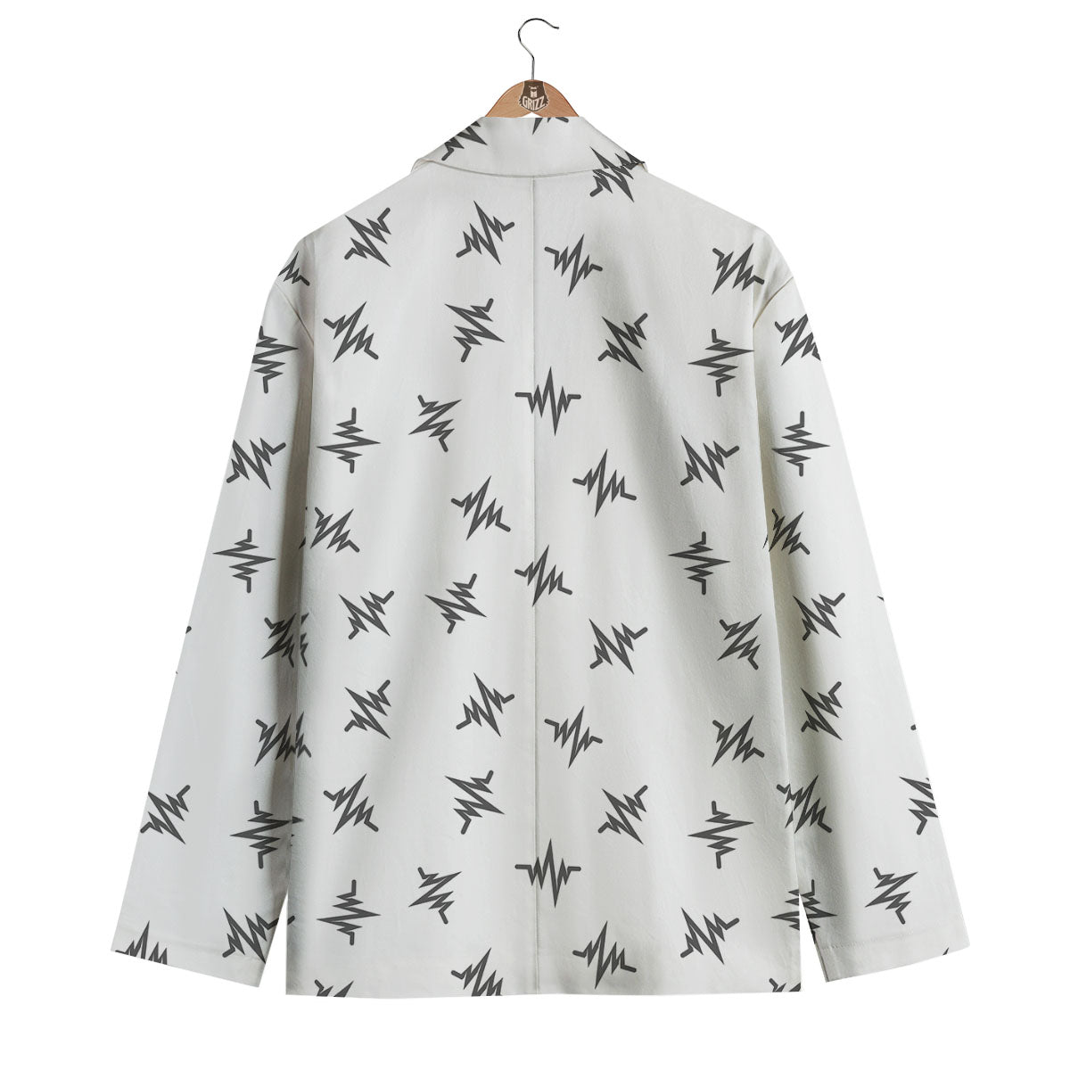 Heartbeat White And Black Print Pattern Men's Blazer-grizzshop