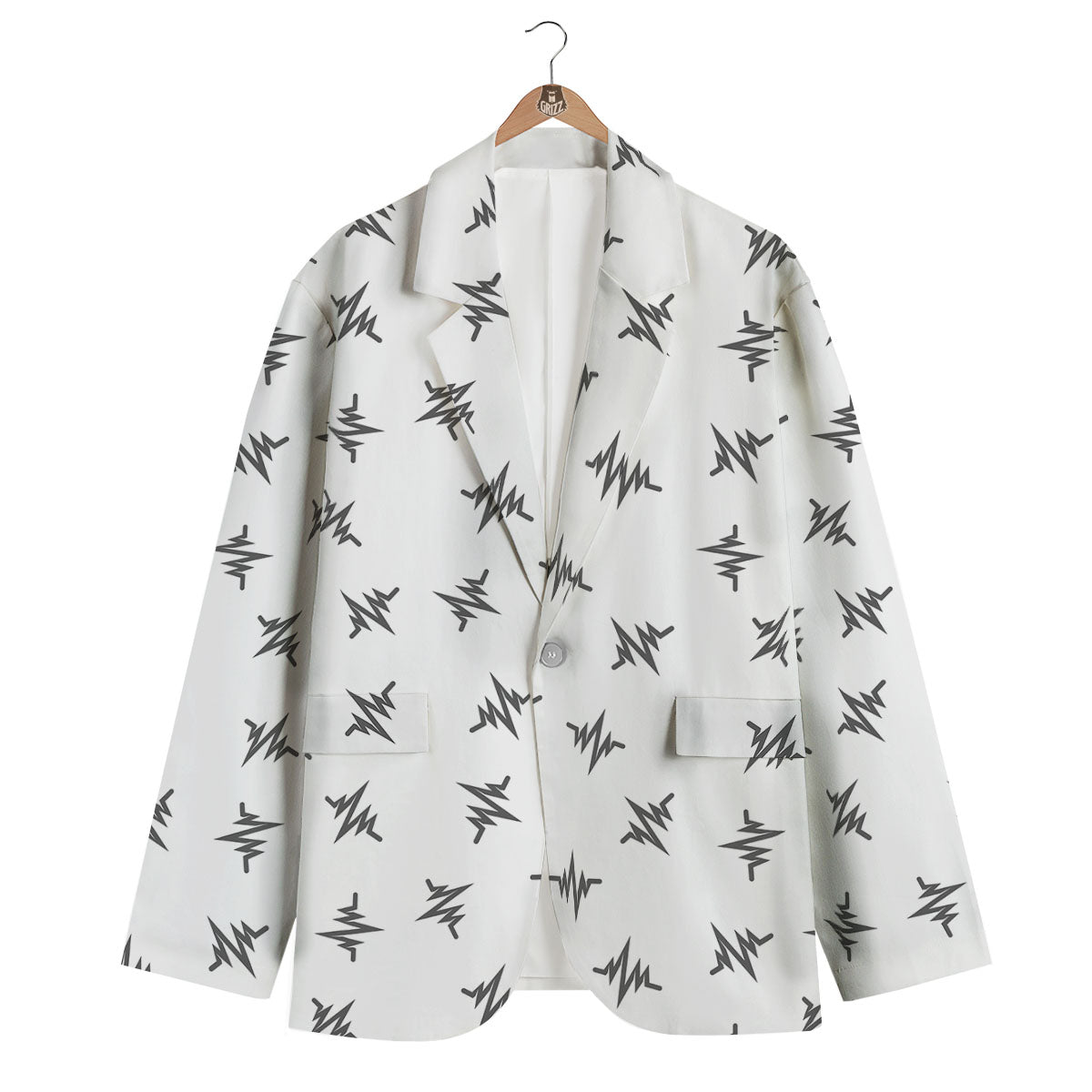 Heartbeat White And Black Print Pattern Men's Blazer-grizzshop