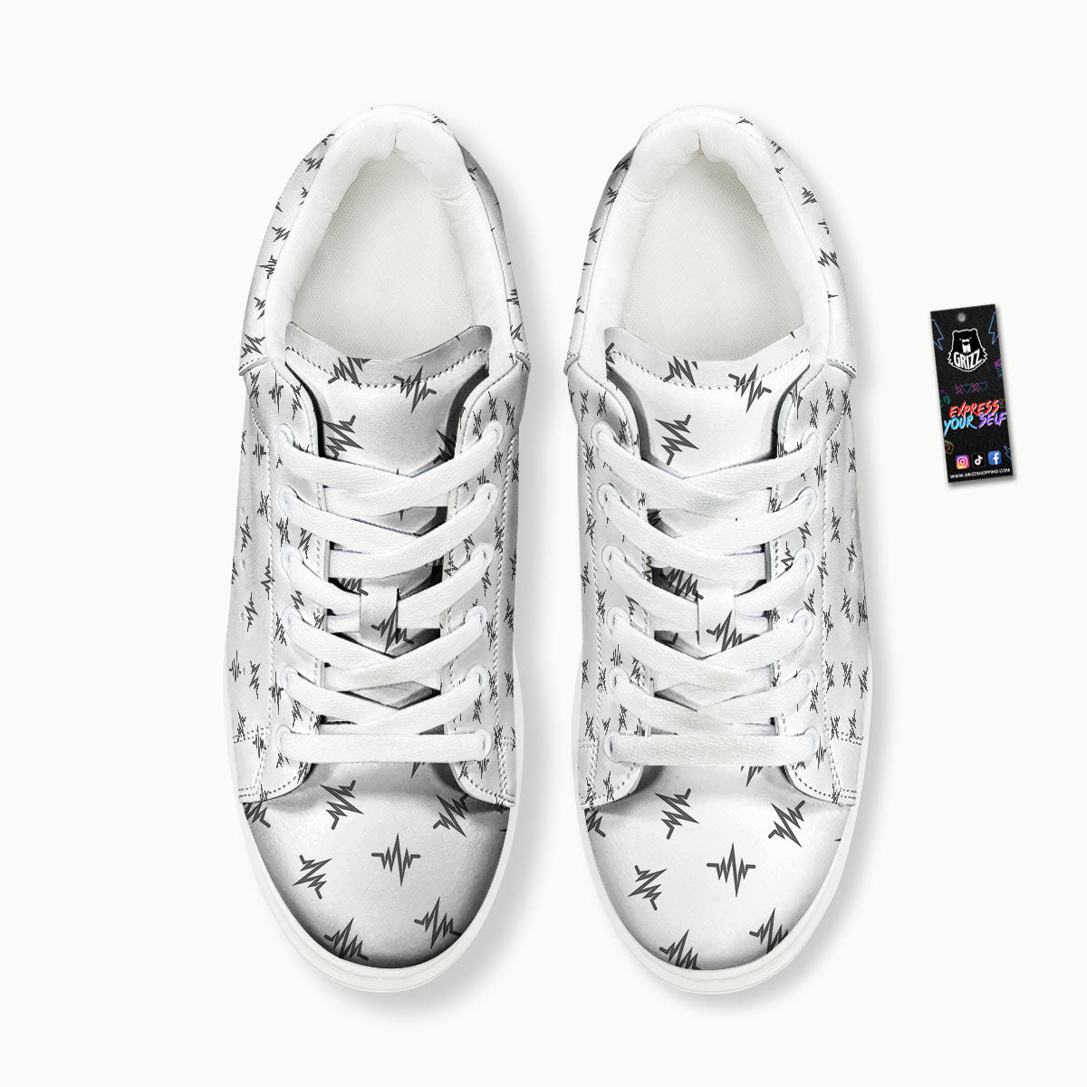 Heartbeat White And Black Print Pattern Platform Shoes-grizzshop