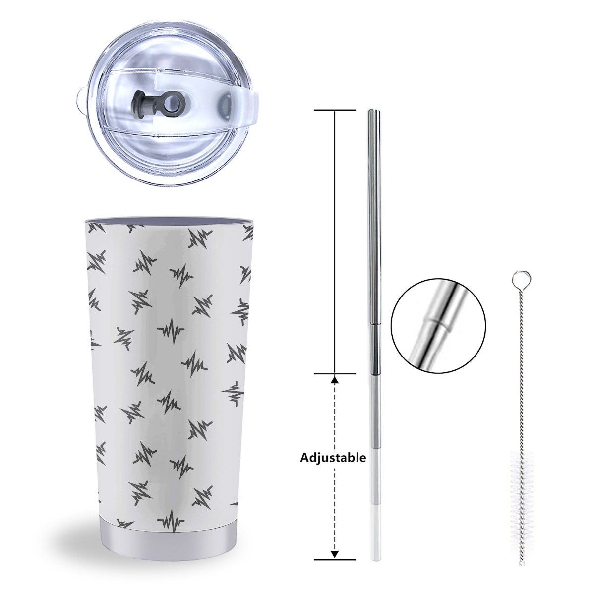 Heartbeat White And Black Print Pattern Tumbler-grizzshop