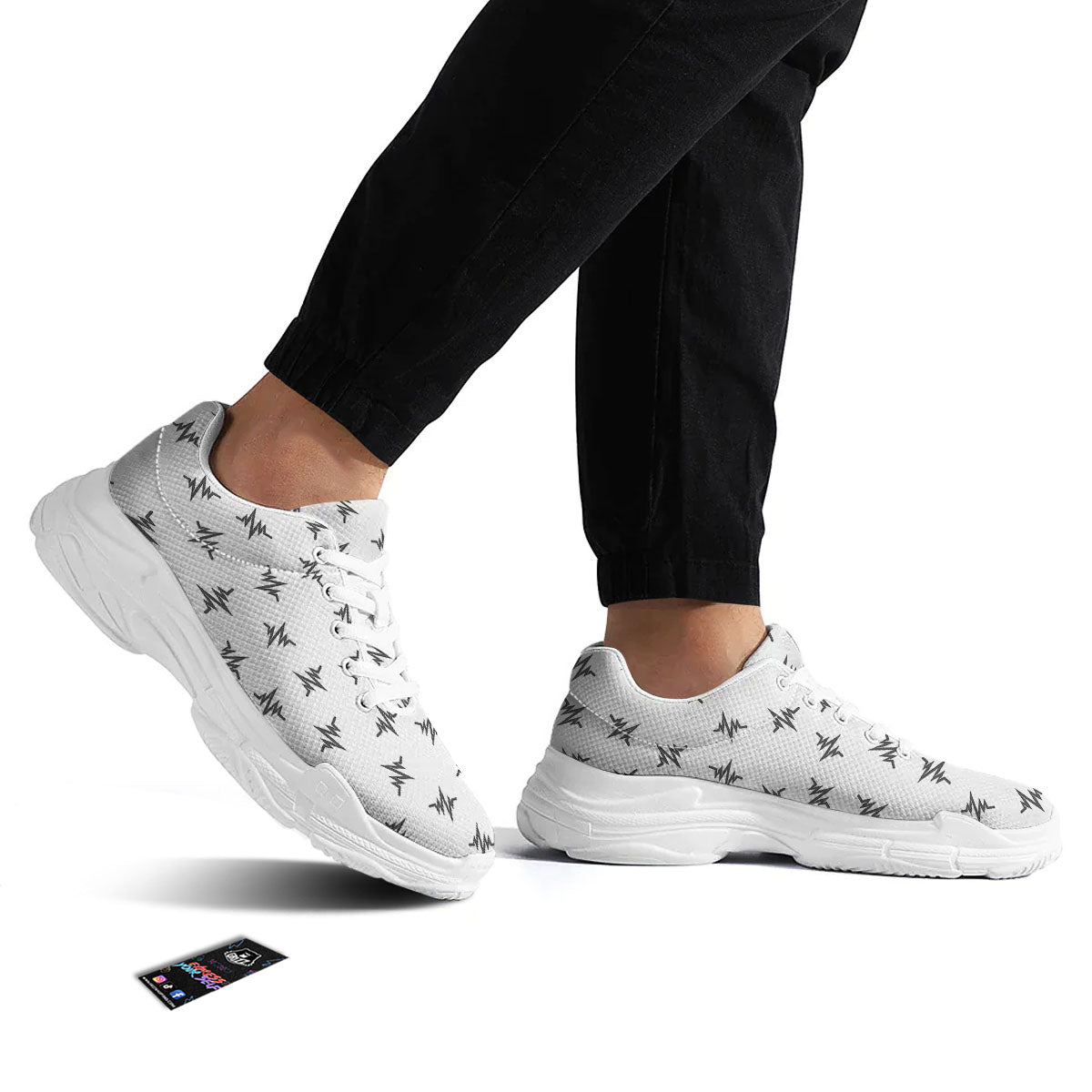 Heartbeat White And Black Print Pattern White Chunky Shoes-grizzshop
