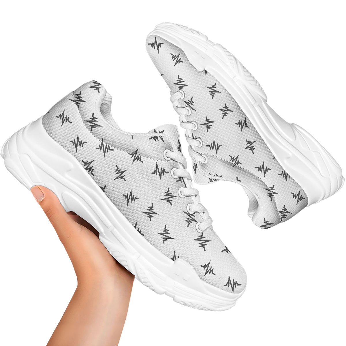 Heartbeat White And Black Print Pattern White Chunky Shoes-grizzshop
