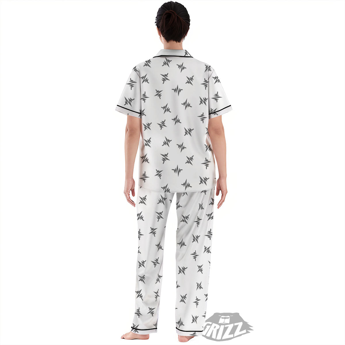 Heartbeat White And Black Print Pattern Women's Pajamas Set-grizzshop