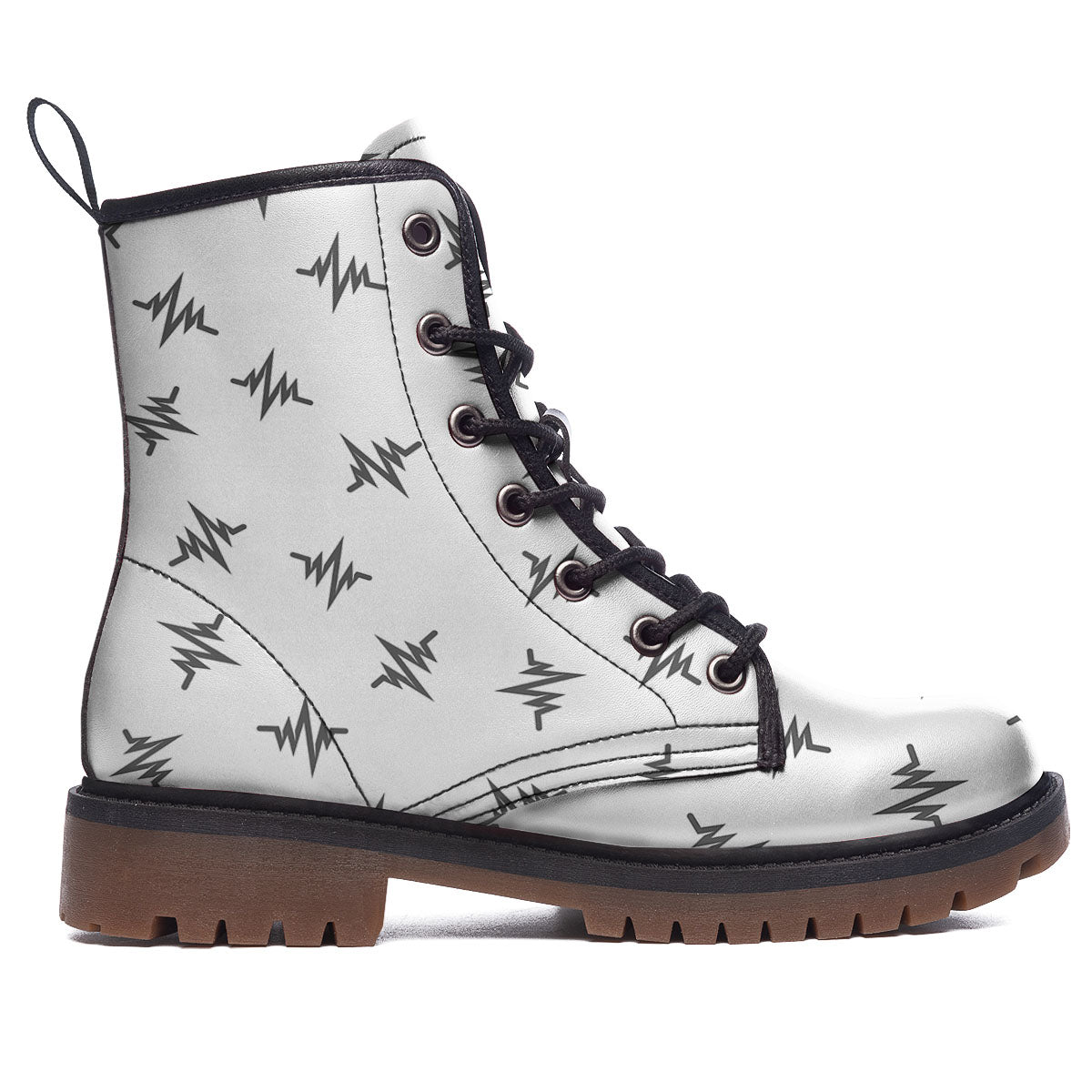 Heartbeat White And Black Print Pattern Work Boots-grizzshop