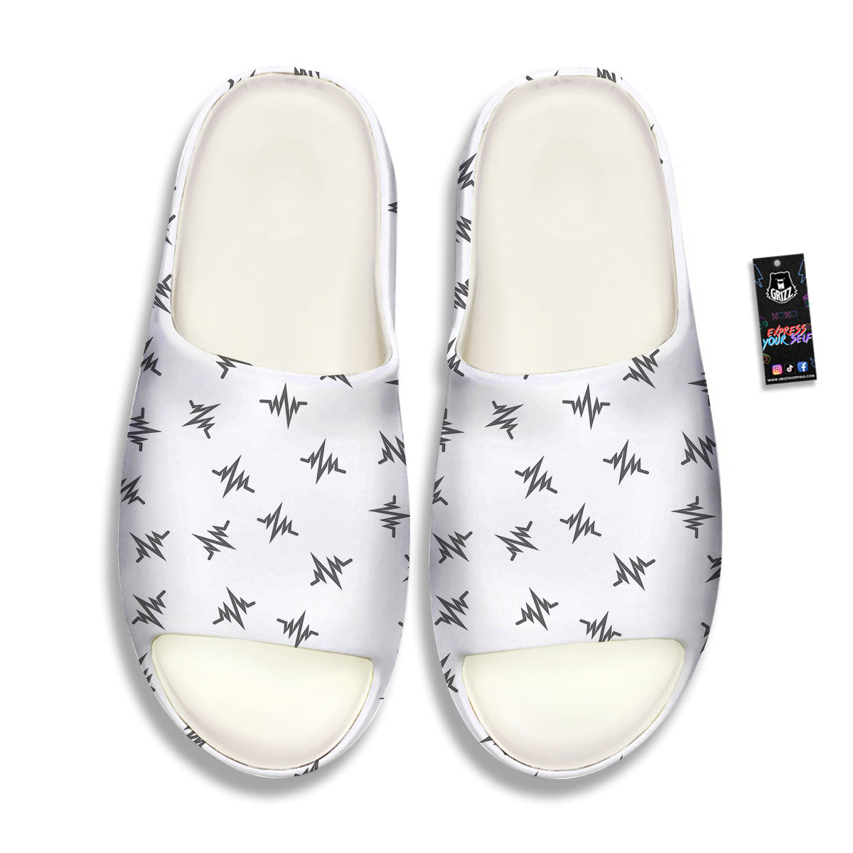 Heartbeat White And Black Print Pattern Sandals-grizzshop