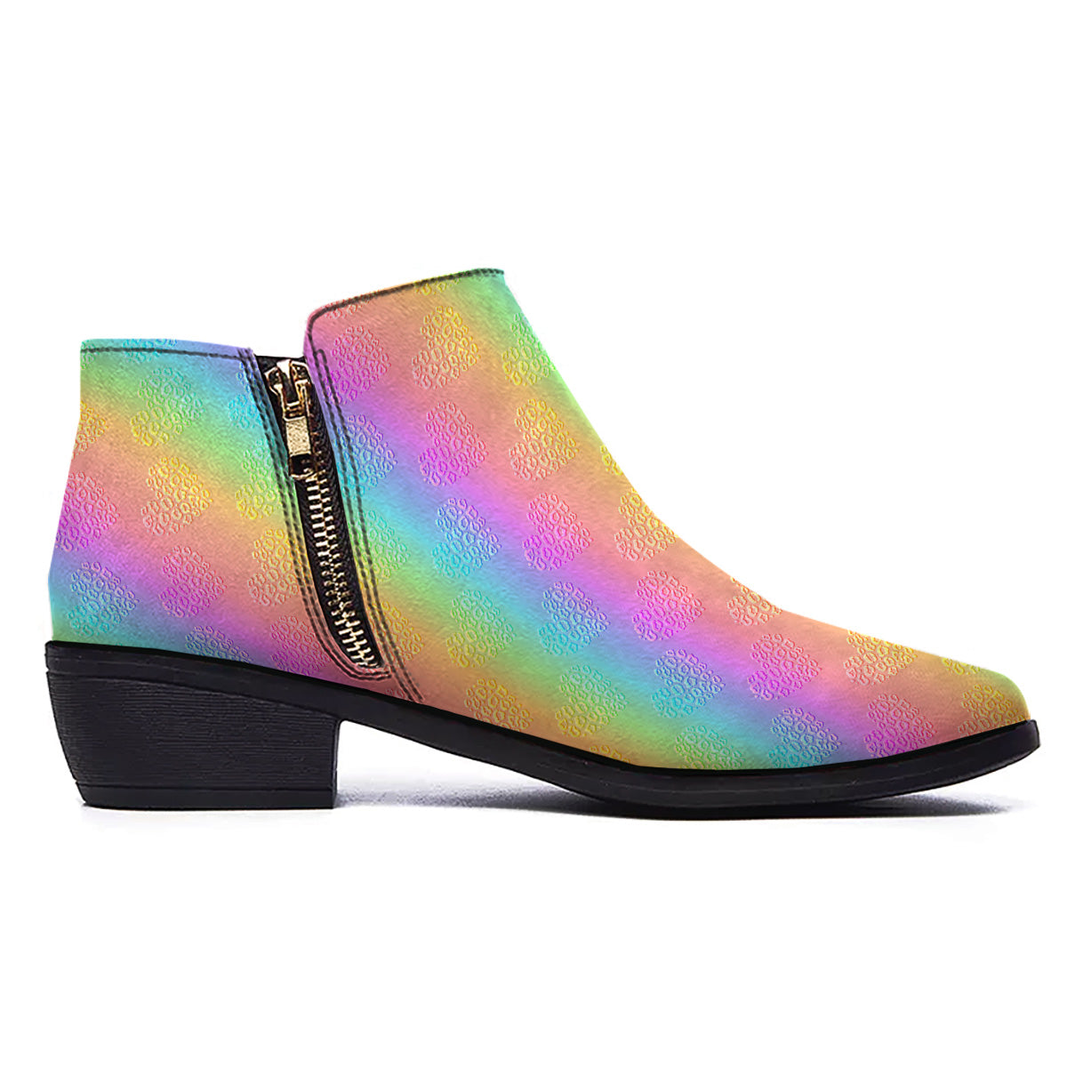 Hearts Rainbow Leopard Print Pattern Ankle Boots-grizzshop