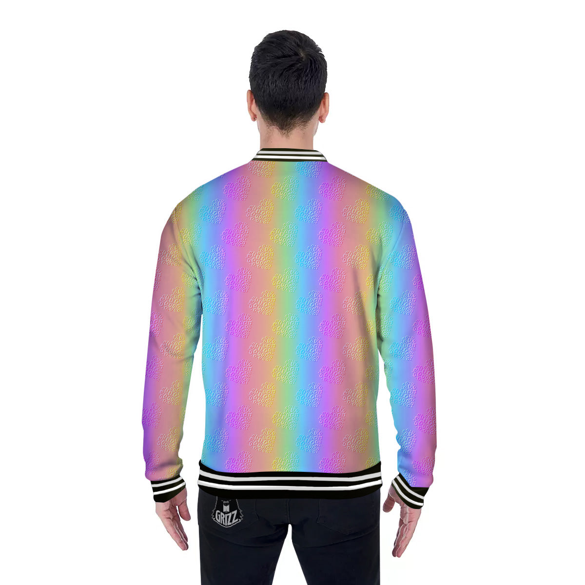 Hearts Rainbow Leopard Print Pattern Baseball Jacket-grizzshop