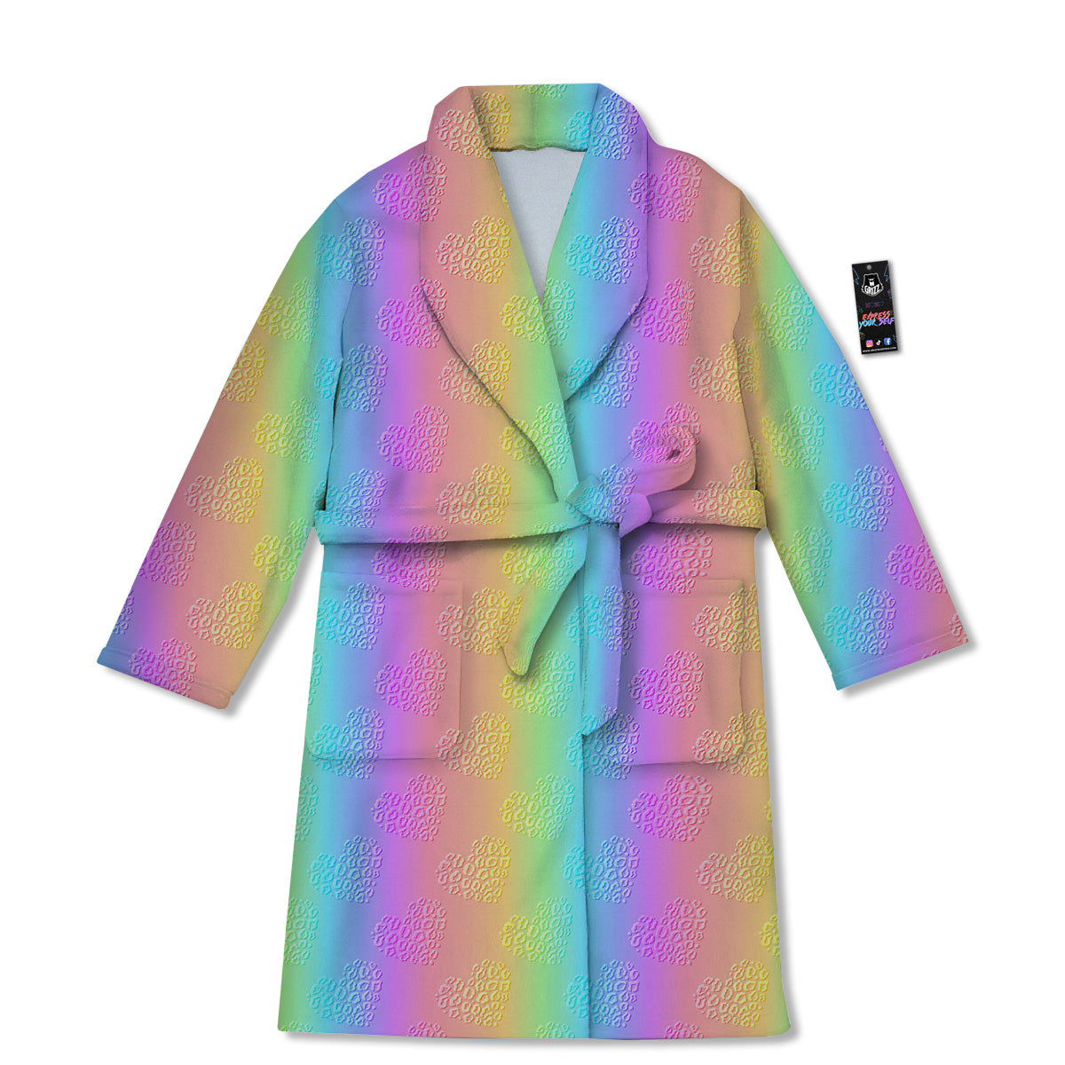 Hearts Rainbow Leopard Print Pattern Bathrobe-grizzshop