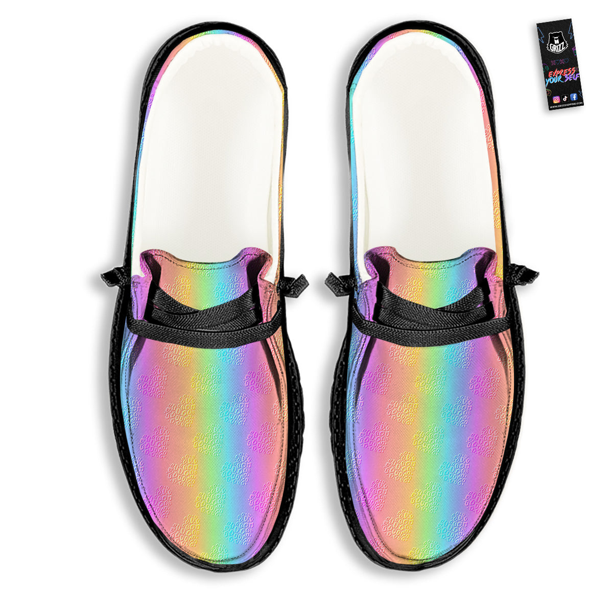 Hearts Rainbow Leopard Print Pattern Black Loafers-grizzshop