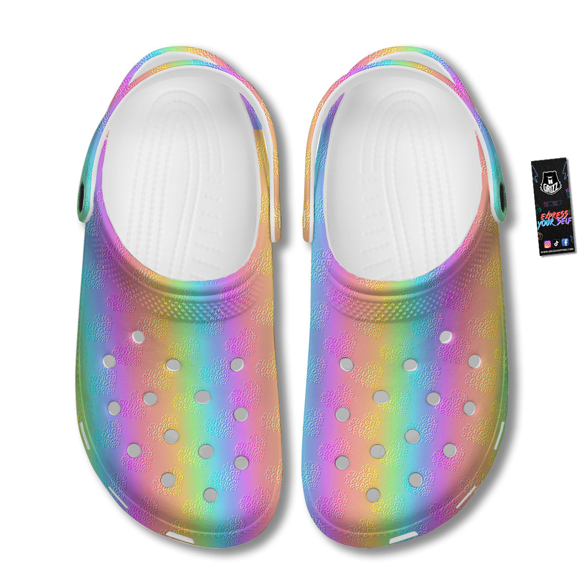 Hearts Rainbow Leopard Print Pattern Clog-grizzshop